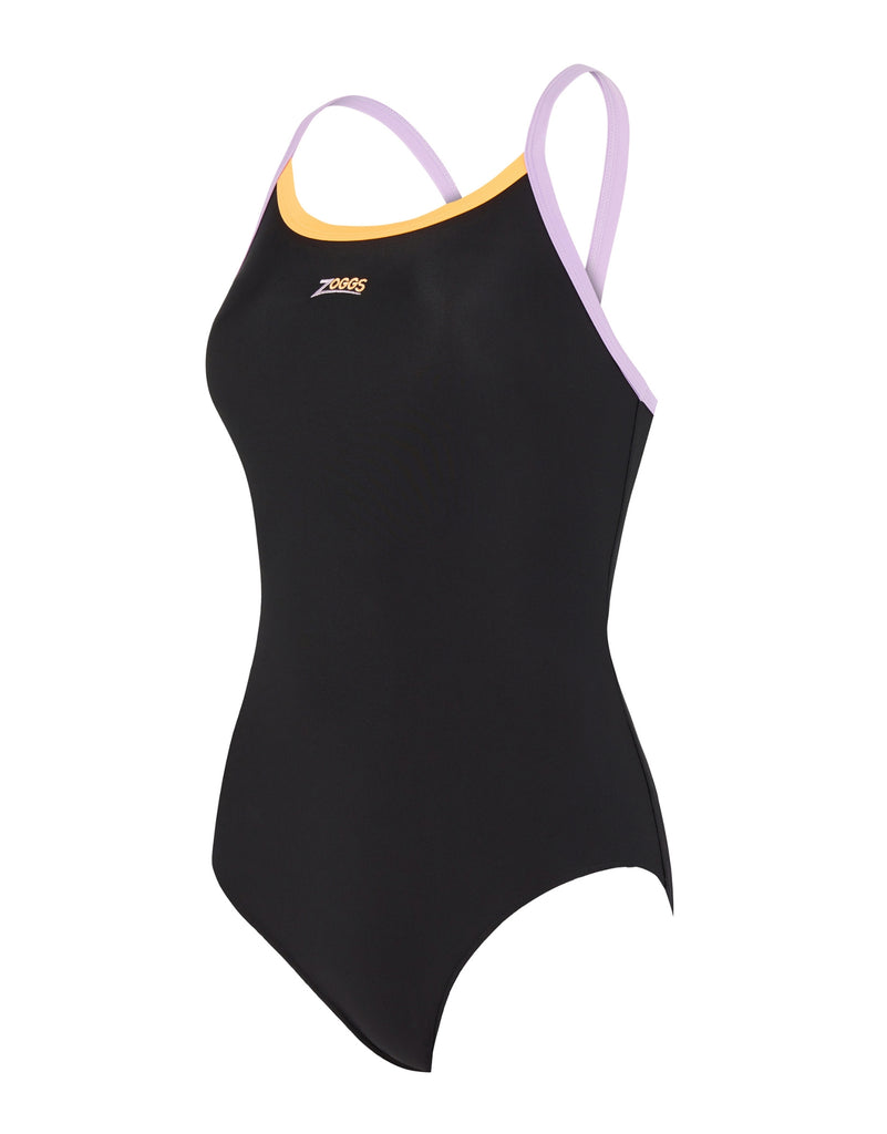 Zoggs Cannon Strikeback Swimsuit - Black/Lilac/Coral | Simply Swim