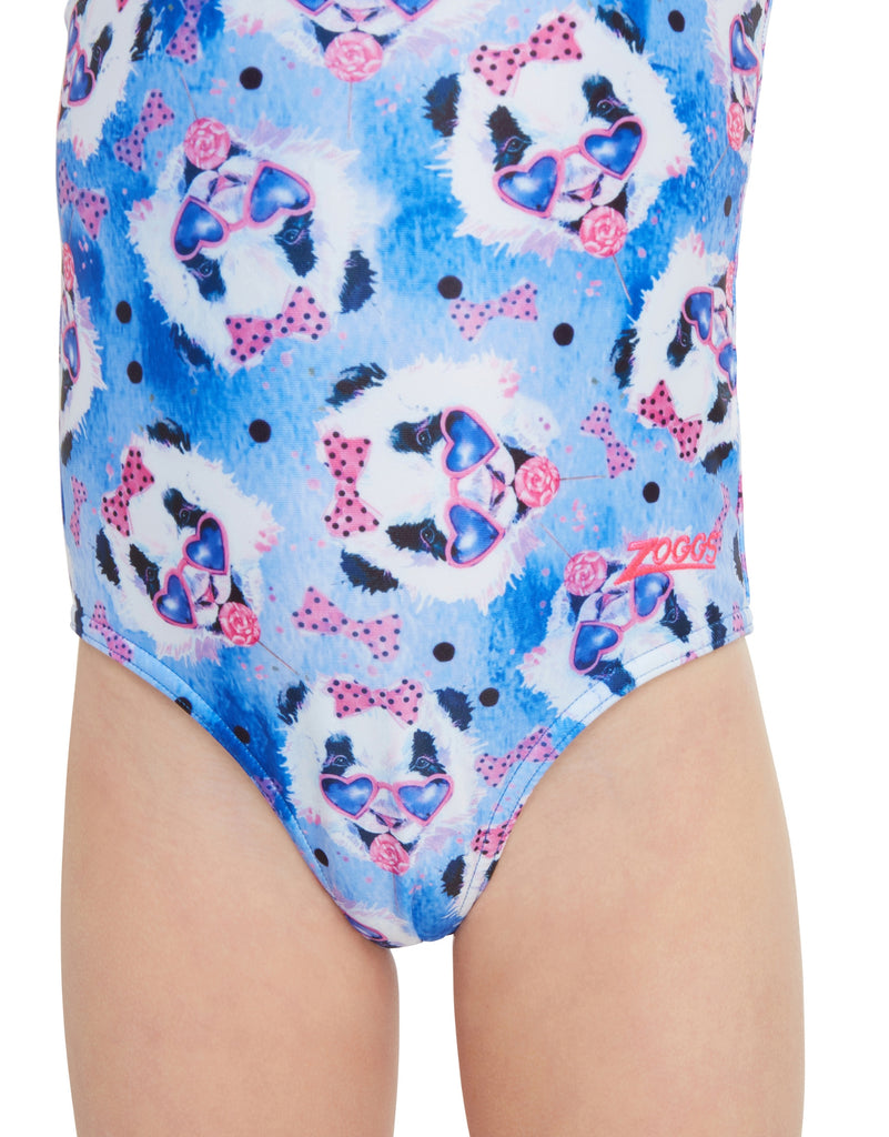 Zoggs Tots Girls Party Panda Actionback Swimsuit - Blue | Simply