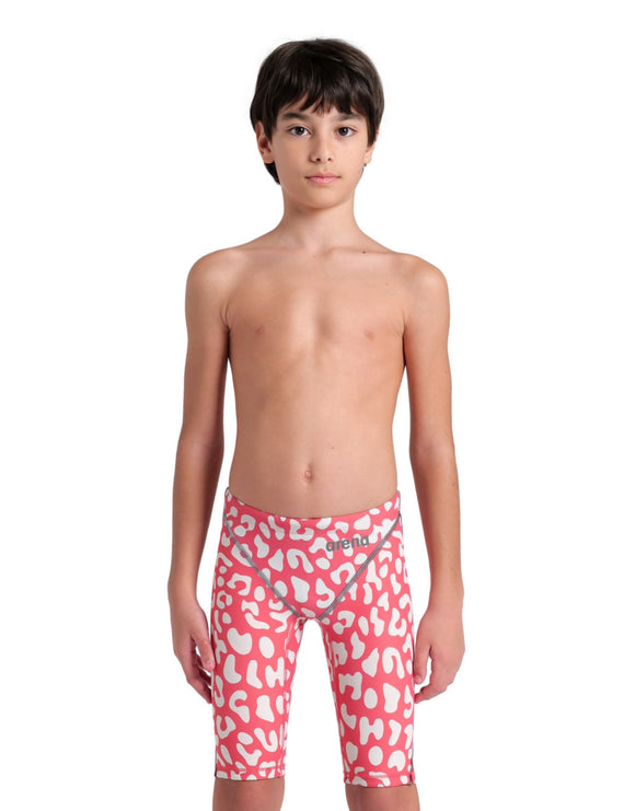 Arena - Limited Edition Boys Powerskin ST NEXT Jammer - Leopard Skin Geranium - Model Front