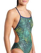 Arena - Energy Booster Back Swimsuit - Navy/Green Multi - Model Front Close Up