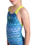 Arena - Girls Ondulation Pro Back Swimsuit - Navy/Green - Model Front Close Up