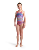 Arena - Girls Ondulation Pro Back Swimsuit - Violet/Coral - Model Front Close Up