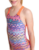 Arena - Girls Ondulation Pro Back Swimsuit - Violet/Coral - Model Front Close Up