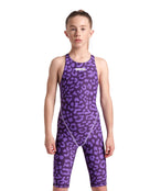 Arena - Girls Powerskin ST NEXT Open Back - Leopard Skin Violet - Model Front