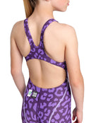 Arena - Girls Powerskin ST NEXT Open Back - Leopard Skin Violet - Model Back Close Up