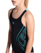 Arena - Girls Reflection Pro Back Swimsuit - Black/Water - Model Front Close Up