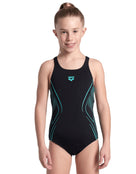 Arena - Girls Reflection Pro Back Swimsuit - Black/Water - Model Front