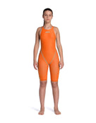 Arena - Girls Limited Edition Powerskin ST NEXT Open Back - Orange/Teal - Model Front Full Body