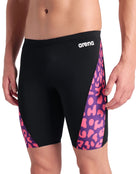 Arena - Leopard Printed Swim Jammer - Black/Fuchsia Multi - Model Front Close Up