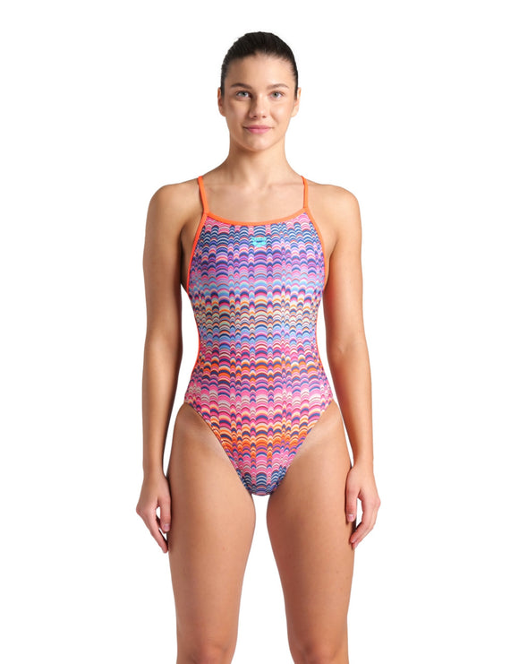 Arena - Ondulation Lace back Swimsuit - Violet/Coral - Model Front