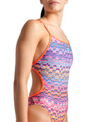 Arena - Ondulation Lace back Swimsuit - Violet/Coral - Model Side Close Up