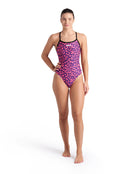 Arena - Leopard Printed Challenge Back Swimsuit - Fuchsia Multi/Black - Model Front Full Body