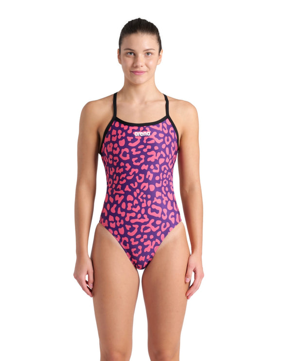 Arena - Leopard Printed Challenge Back Swimsuit - Fuchsia Multi/Black - Model Front