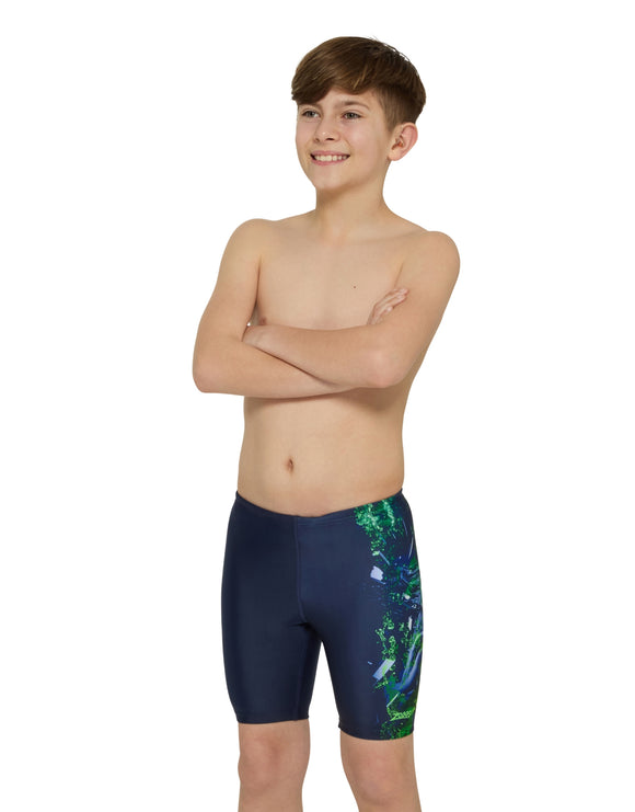 Zoggs - Boys Mako Mid Swim Jammer - Navy/Green -Model Front