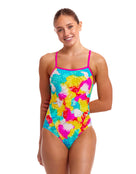 Funkita - Cloudy Colours Single Strap Swimsuit - Blue/Pink - Model Front/Side