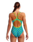 Funkita - Bolted Diamond Back Swimsuit - Blue/Yellow - Model Back