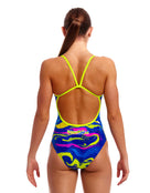 Funkita - Dammed Single Strap Swimsuit - Blue/Yellow - Model Back