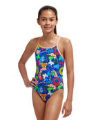 Funkita - Girls Blues Baby Diamond Back Swimsuit - Blue/Multi - Model Front/Side