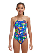 Funkita - Girls Blues Baby Diamond Back Swimsuit - Blue/Multi - Model Front