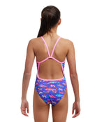 Funkita - Girls Doggie Paddle Single Strap Swimsuit - Purple/Multi - Model Back