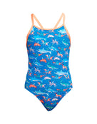 Funkita Girls Fin Swimming Diamond Back Swimsuit - Blue/Orange - Product Front