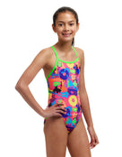 Funkita - Girls Lotsa Pop Single Strap Swimsuit - Pink/Multi - Model Front/Side