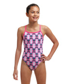 Funkita - Girls Pen Guy Single Strap Swimsuit - Pink/Black - Model Front Pose