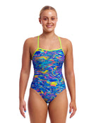 Funkita - Stir Crazy Single Strap Swimsuit - Blue/Multi - Model Front