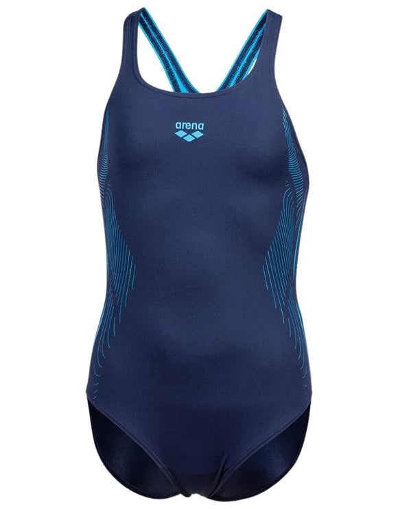 Arena Girls Pro Back Graphic Swimsuit - Navy/Turquoise | Simply Swim ...