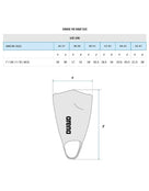 Arena Training fins, size chart