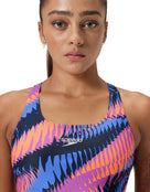 Speedo - Allover Digital Powerback Swimsuit - Blue/Multi - Model Front Close Up