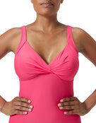 Speedo - Shaping Cross Knot Swimsuit - Dark Pink - Model Front Close Up