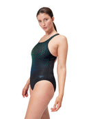 Speedo - Digital Placement Medalist Swimsuit - Black/Green - Model Side