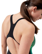 Speedo - Digital Placement Medalist Swimsuit - Black/Green - Model back Close Up