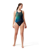 Speedo - Digital Placement Medalist Swimsuit - Black/Green - Model Front Full Body