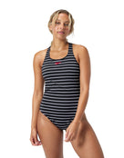 Speedo - Endurance+ Printed Medalist Swimsuit - Black/White - Model Front