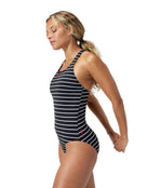 Speedo - Endurance+ Printed Medalist Swimsuit - Black/White - Model Side