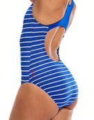 Speedo - Endurance+ Printed Medalist Swimsuit - Blue/White - Model Side Close Up