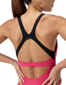 Speedo Womens Flex Band Swimsuit with Swim Bra - Dark Pink - Model back Close Up