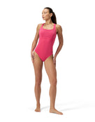 Speedo Womens Flex Band Swimsuit with Swim Bra - Dark Pink - Model Front Full Body