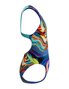 Speedo - Girls Digital Allover Leaderback Swimsuit - Blue/Multi - Product Side