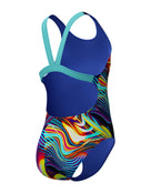 Speedo - Girls Digital Allover Leaderback Swimsuit - Blue/Multi - Product Back/Side