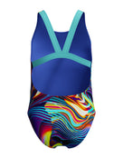 Speedo - Girls Digital Allover Leaderback Swimsuit - Blue/Multi - Product Back