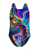 Speedo - Girls Digital Allover Leaderback Swimsuit - Blue/Multi - Product Front