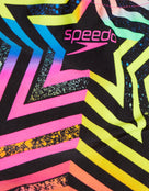 Speedo - Speedo-Girls-Digital-Placment-Splashback-Swimsuit-Black-Pink - Logo Close Up