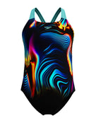 Speedo - Girls Digital Placement Powerback Swimsuit - Black/Blue - Product Front