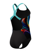 Speedo - Girls Digital Placement Powerback Swimsuit - Black/Blue - Product Back/Side