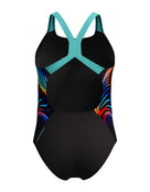 Speedo - Girls Digital Placement Powerback Swimsuit - Black/Blue - Product Back