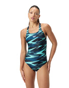 Speedo - Hyperboom Allover Medalist Swimsuit - Black/Green - Model Front