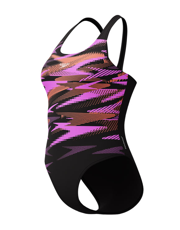 Speedo - Hyperboom Placement Muscleback Swimsuit - Black/Coral Pink - Product Front/Side